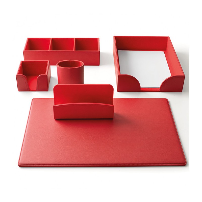 set-scrivania-6-pezzi--sottomano--accessori--similpelle-rugata-intempo-rosso