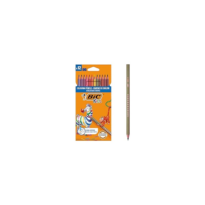 bic-kids-evolution-stripes-matite-colorate-colori-assortiti-confezione-da-12