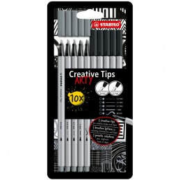 set-multi-liner-creative-tips-scatola-10-pezzi-inchiostro-nero-e-grigio-stabilo