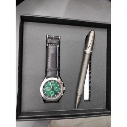 confezione-orologio-quadrato-verde--penna-roller-nero-spalding-bros