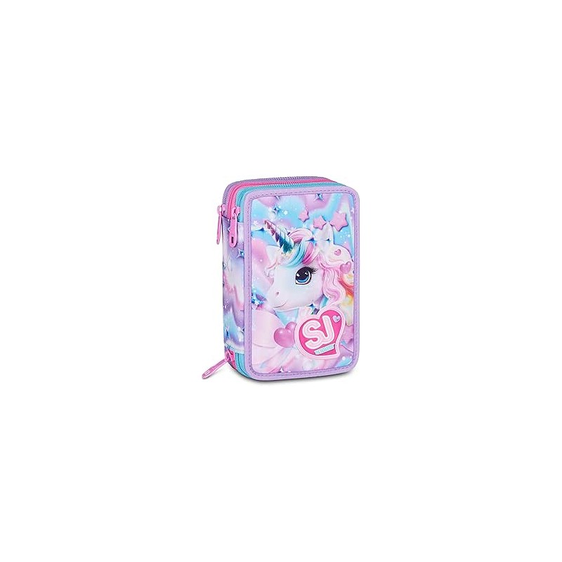 astuccio-sj-gang-style-jam-gang-3-zip-led-unicorn-girl-viola-triplo-scomparto-45-pezzi-se