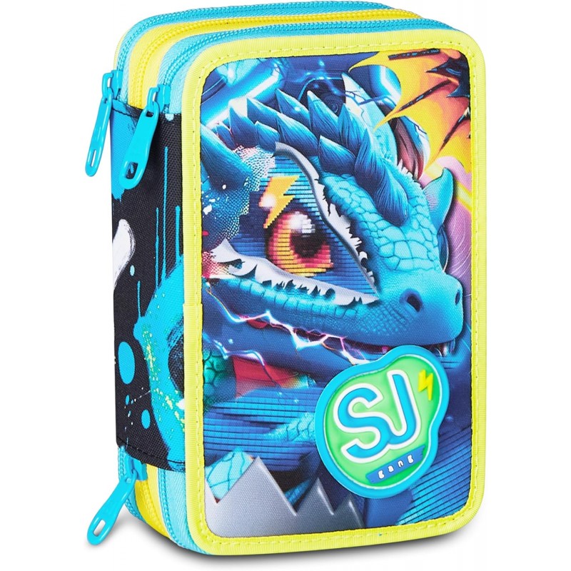 astuccio-sj-gang-style-jam-gang-3-zip-metal-dragon-boy-celeste-triplo-scomparto-45-pezzi