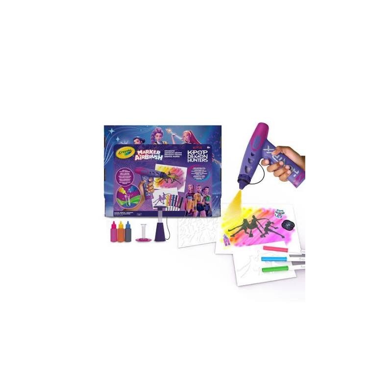 crayola-kpop-demon-hunters-aerografo-creativo-e-crea-pennarelli-kit-combo-con-stencil-inchiostri